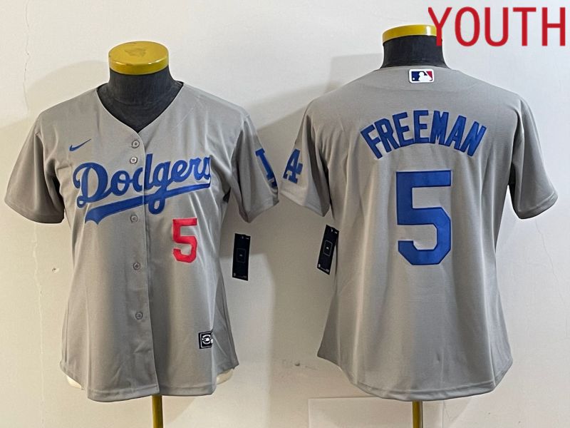 Youth Los Angeles Dodgers #5 Freeman Grey Nike Game MLB Jersey style 3